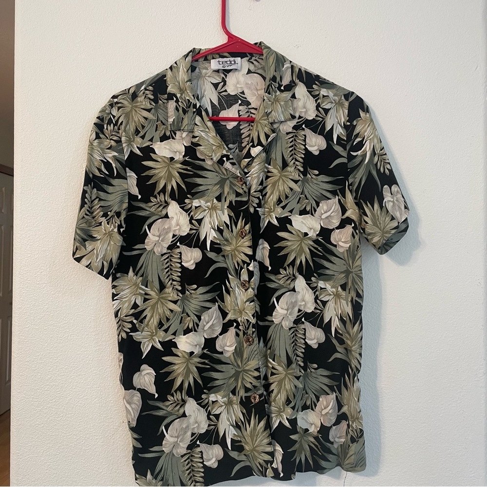 Teddi Men's Black and Green Floral Shirt